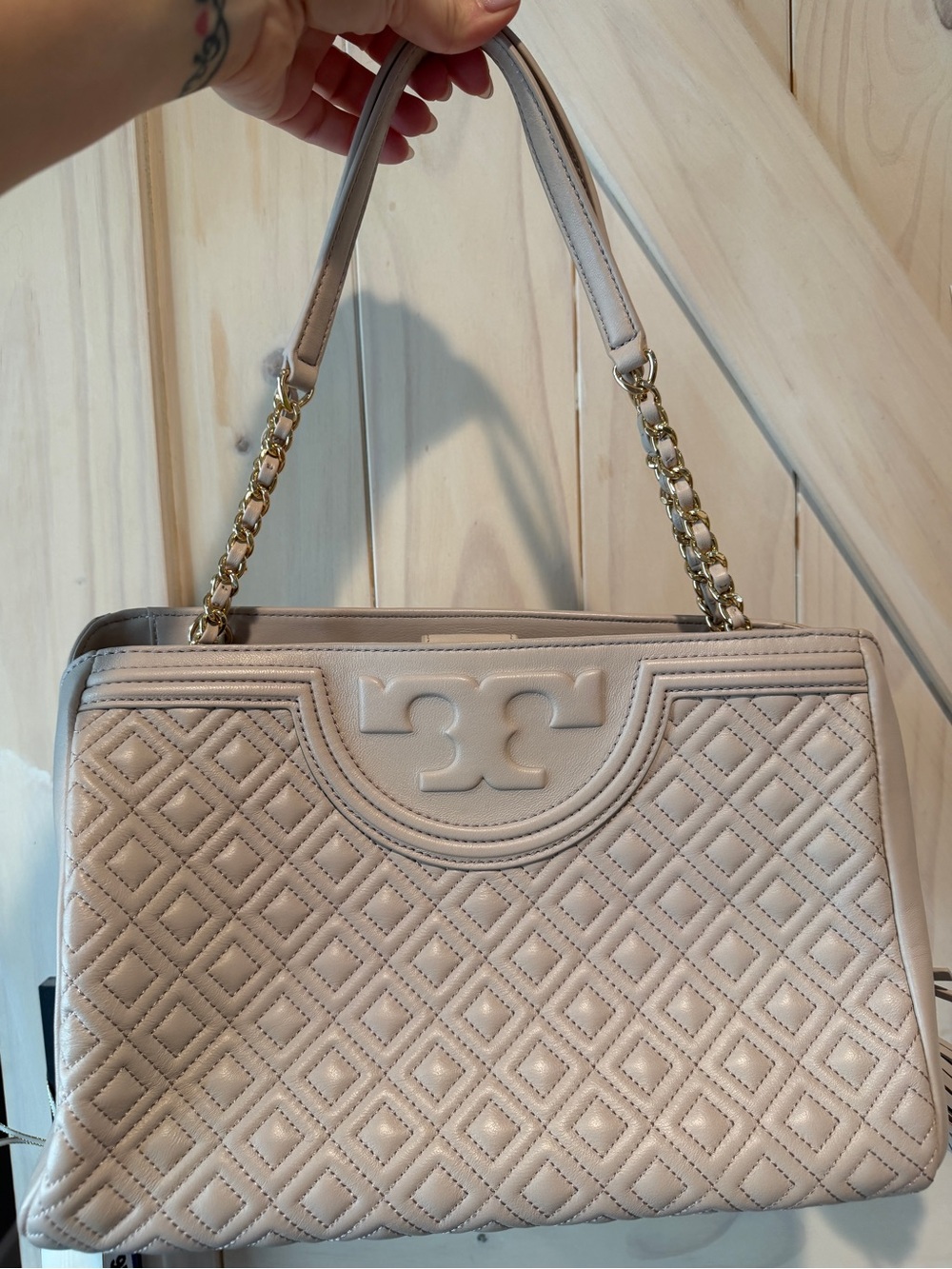 Tory Burch Quilted Top-Handle Shoulder Bag in blush pink